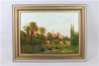 H. Saulieu Barbizon School Flemish Landscape Painting - H. Saulieu