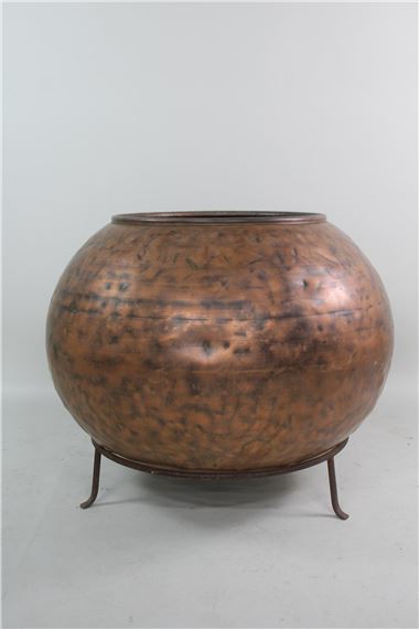 Planter | Large Copper Vessel Orb Planter on Stand | MutualArt