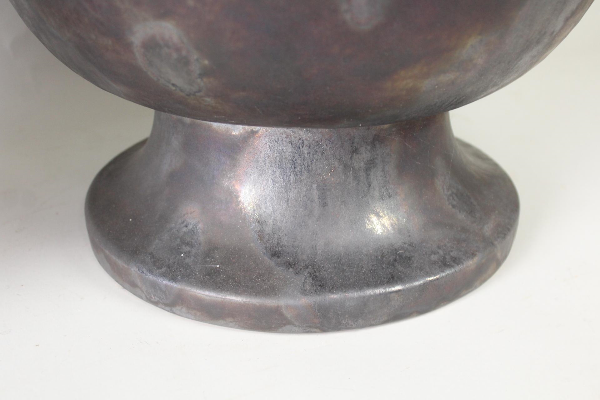 Artwork by Jacques Roger, Pair of 3.5ft Triple Gourd Iridescent Black Ceramic Floor Sculptures by Jean Roger, Made of Black Ceramic