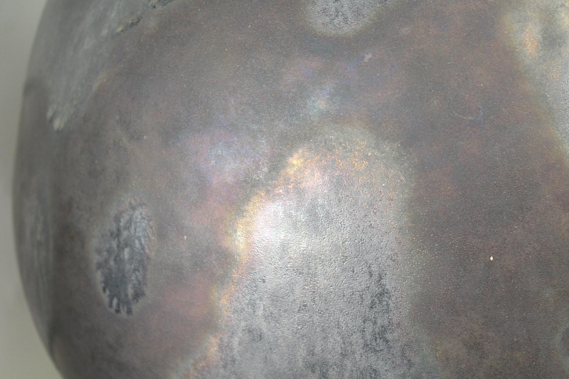 Artwork by Jacques Roger, Pair of 3.5ft Triple Gourd Iridescent Black Ceramic Floor Sculptures by Jean Roger, Made of Black Ceramic