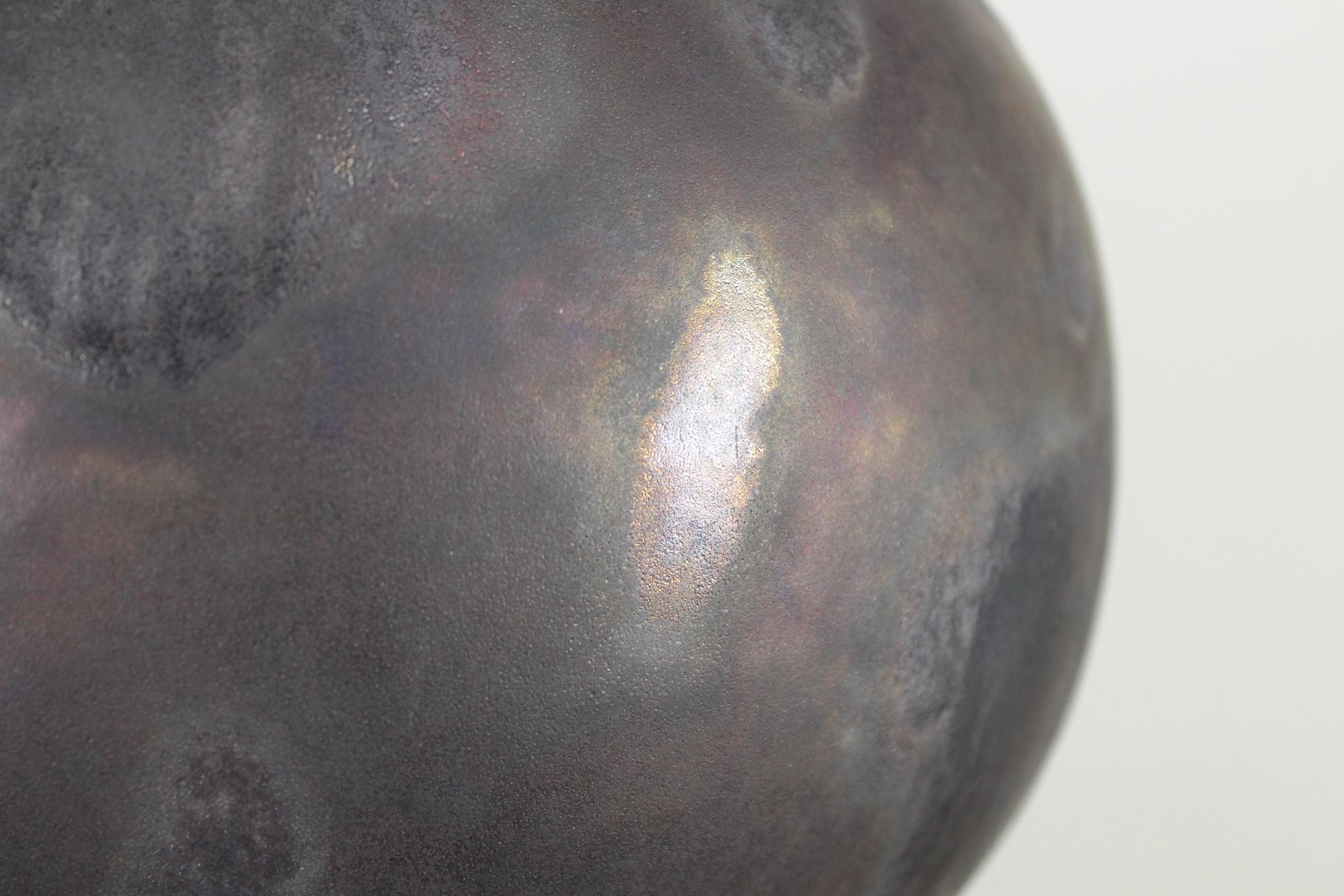 Artwork by Jacques Roger, Pair of 3.5ft Triple Gourd Iridescent Black Ceramic Floor Sculptures by Jean Roger, Made of Black Ceramic