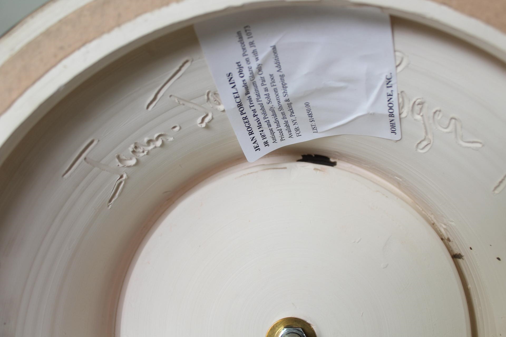 Artwork by Jacques Roger, Pair of 3.5ft Triple Gourd Iridescent Black Ceramic Floor Sculptures by Jean Roger, Made of Black Ceramic