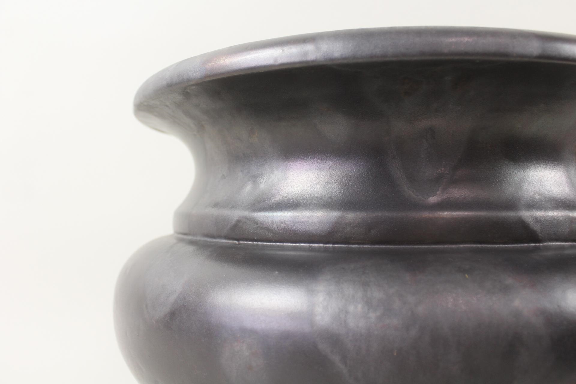 Artwork by Jacques Roger, Large Jean Roger Iridescent Matte Black Ceramic Jardiniere Planter, Made of Matte Black Ceramic