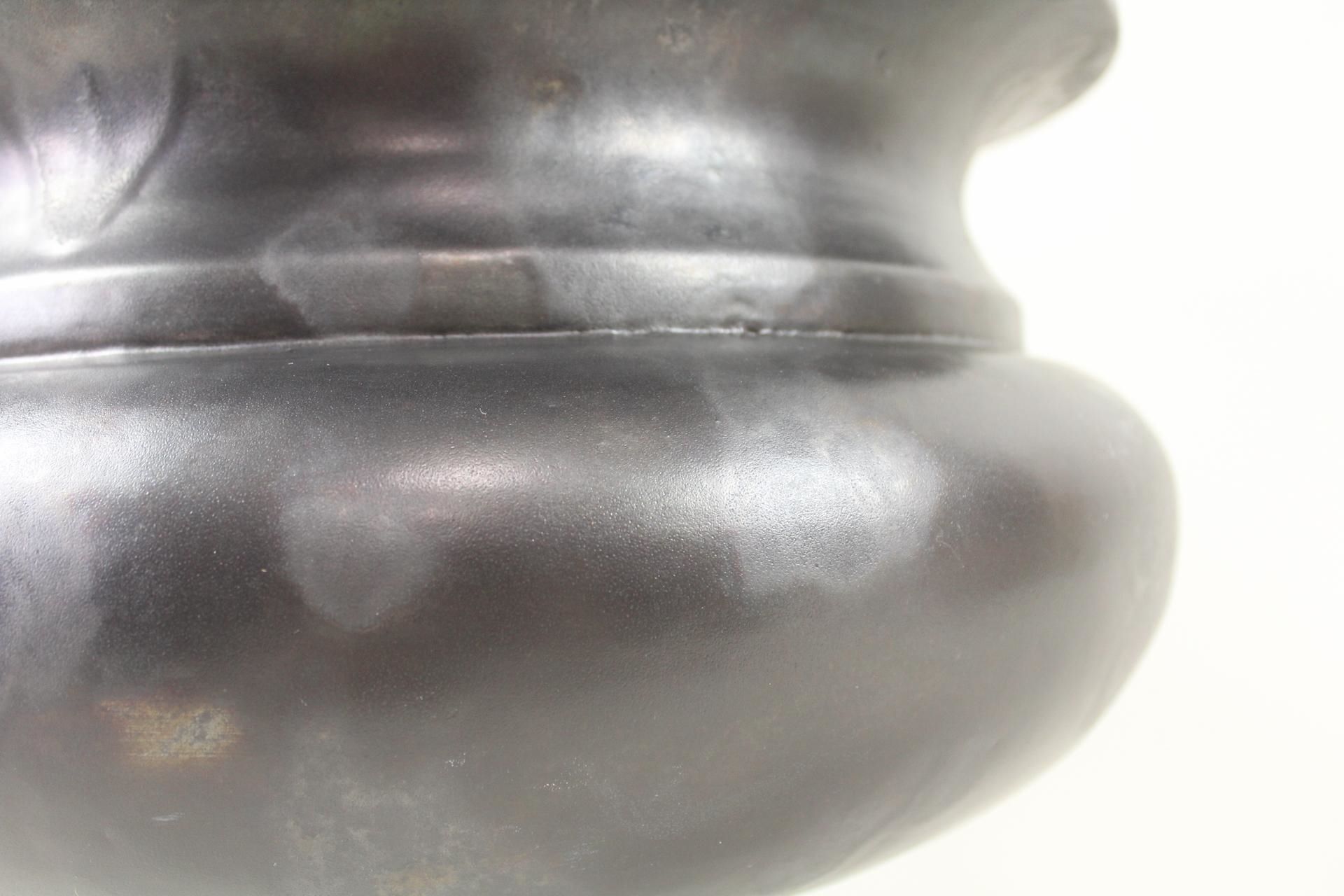 Artwork by Jacques Roger, Large Jean Roger Iridescent Matte Black Ceramic Jardiniere Planter, Made of Matte Black Ceramic