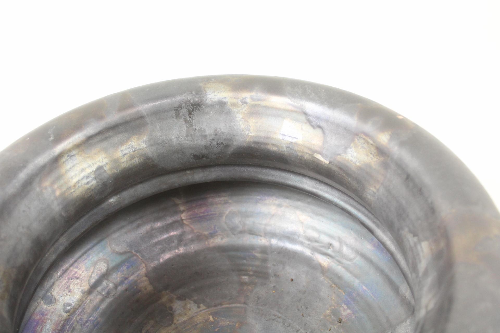 Artwork by Jacques Roger, Large Jean Roger Iridescent Matte Black Ceramic Jardiniere Planter, Made of Matte Black Ceramic