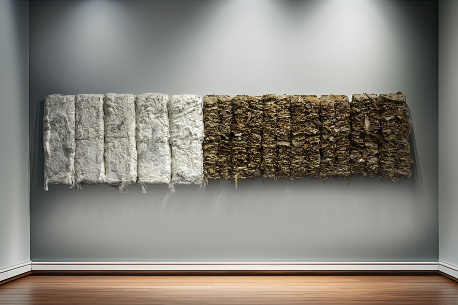Artwork by Leonardo Drew, Number, Made of wool, plastic and textile mounted