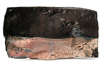 1944) &quot;Large sculpture in black, ochre and gray enameled stoneware, with relief decoration of cracks and fissures - Claude Champy