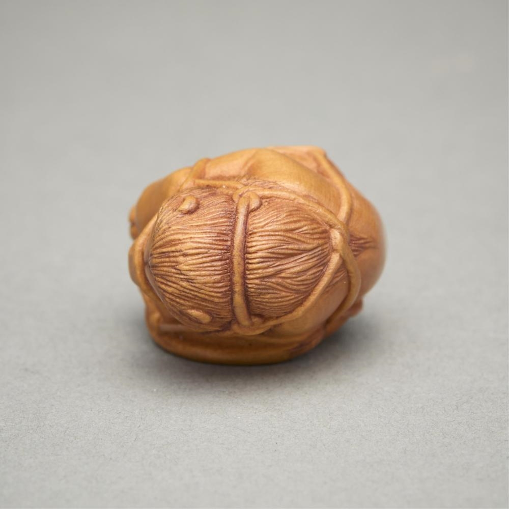 Artwork by Susan Wraight, Aslan Bound, Made of Stained European boxwood ojime carving