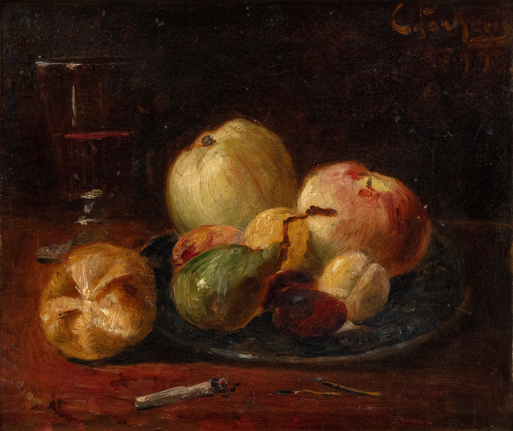 Konstantinos Parthenis | Still life with fruit and glass (1893) | MutualArt