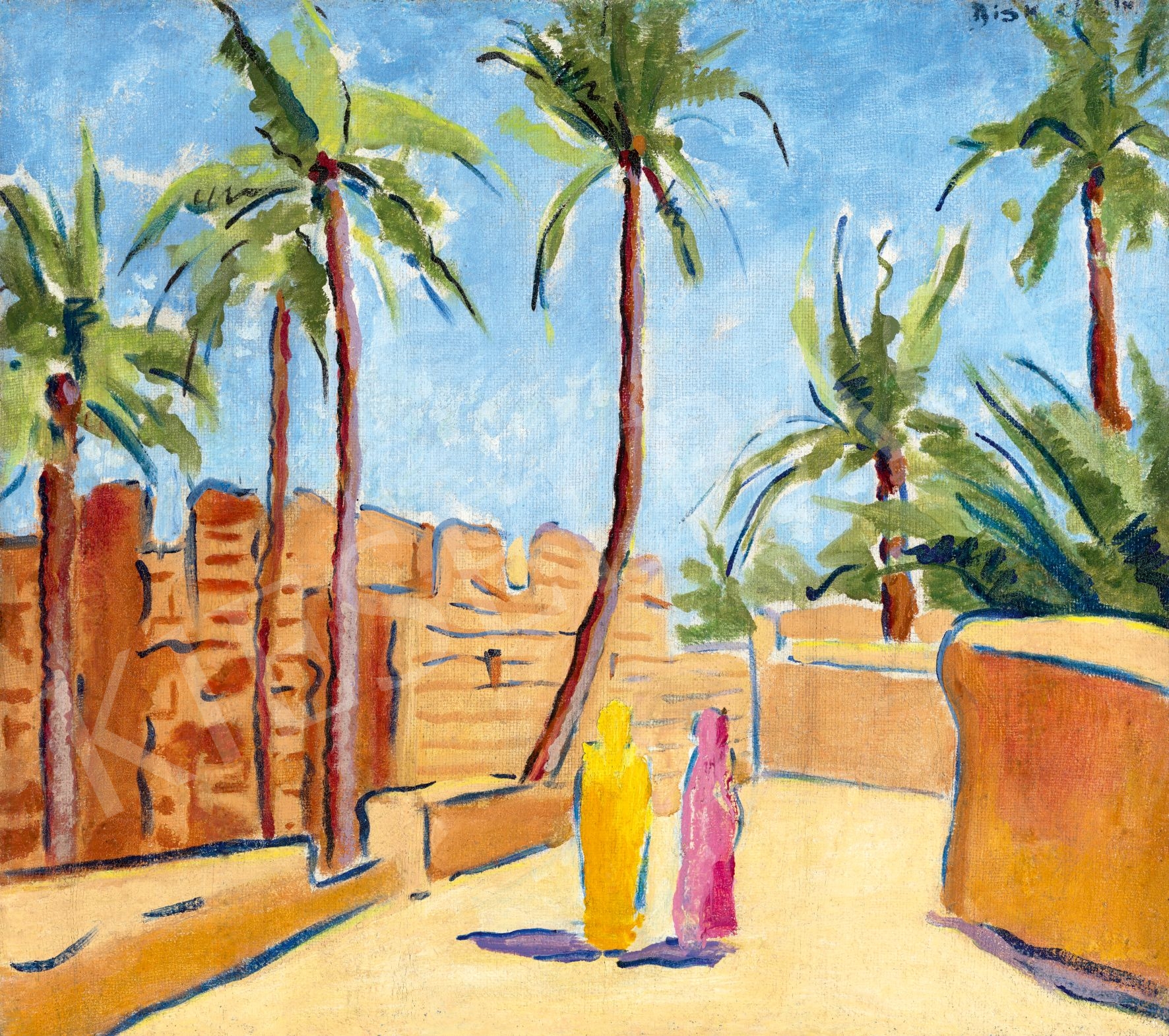 Artwork by Margit Móricz, Under the Palm Trees, Made of Oil on canvas
