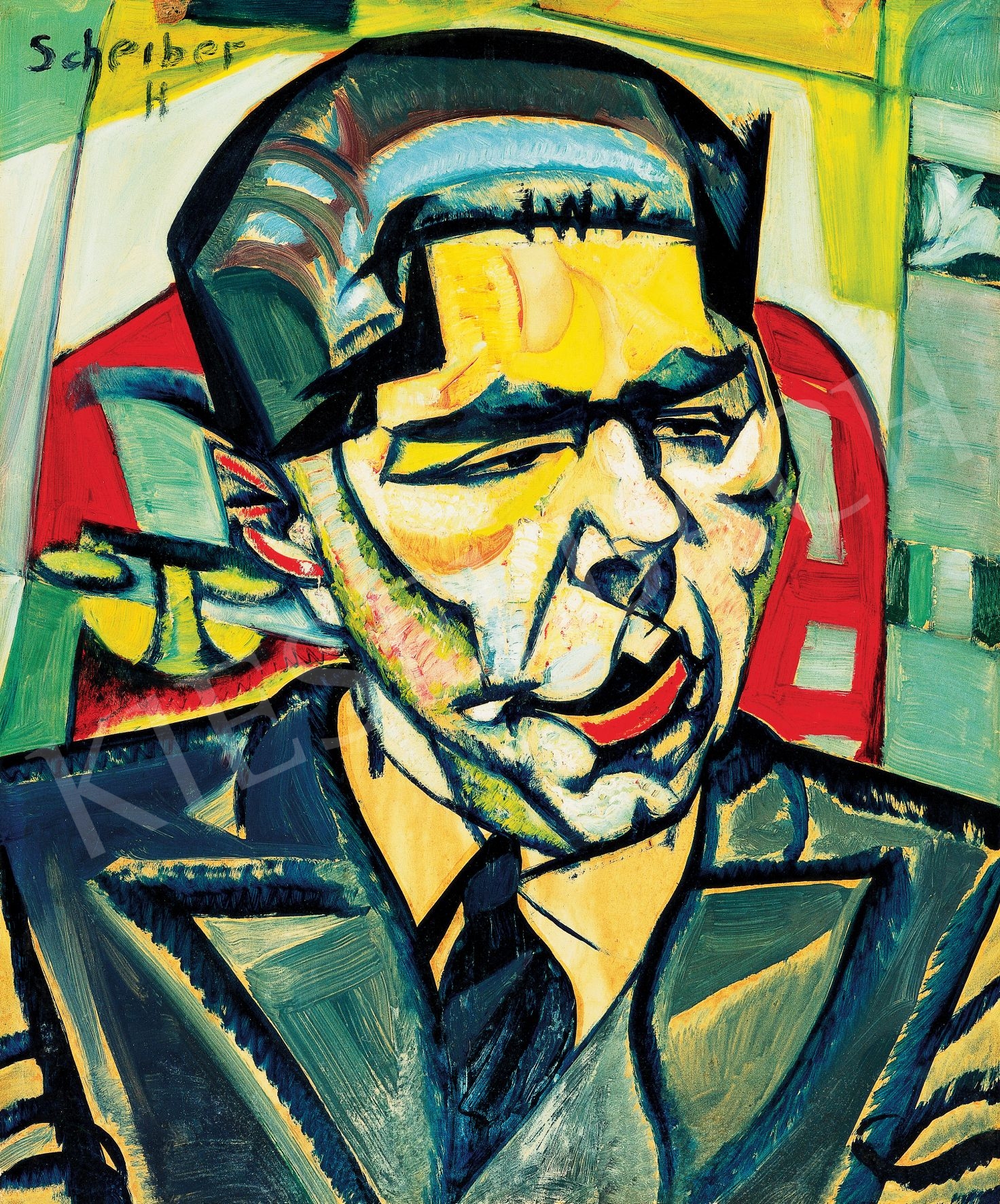 Hugó Scheiber | Expressionist Portrait of a Man with a Telephone (Andor ...