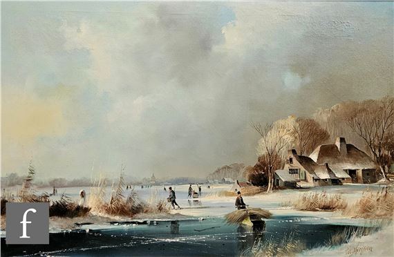Skating Scene on a Frozen River by Vincent Veldhuysen