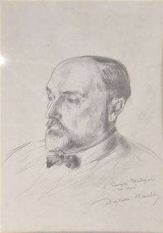 Bust of a man, Pencil on paper, signed lower right with a note &quot;à Georges Vaudoyer son ami&quot; (to Georges Vaudoyer, his friend) - Louis Valdo-Barbey