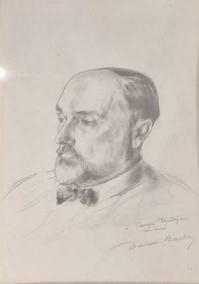 Bust of a man, Pencil on paper, signed lower right with a note "à Georges Vaudoyer son ami" (to Georges Vaudoyer, his friend) - Louis Valdo-Barbey