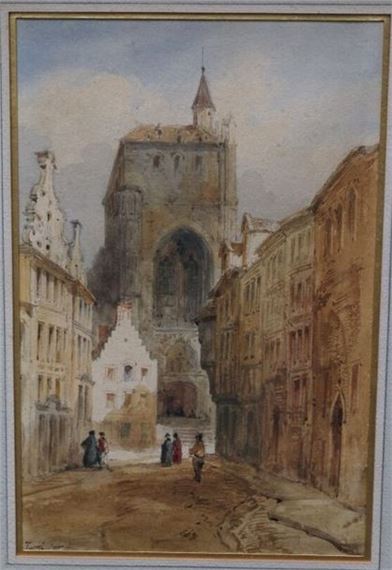 St. Peter's Church in Leuven (Belgium) Watercolor by Pierre Justin Ouvrié