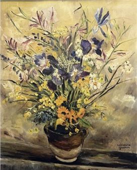 CATHERINE GUERIN (20th) Bouquet of flowers in an enameled pot - Catherine Guerin