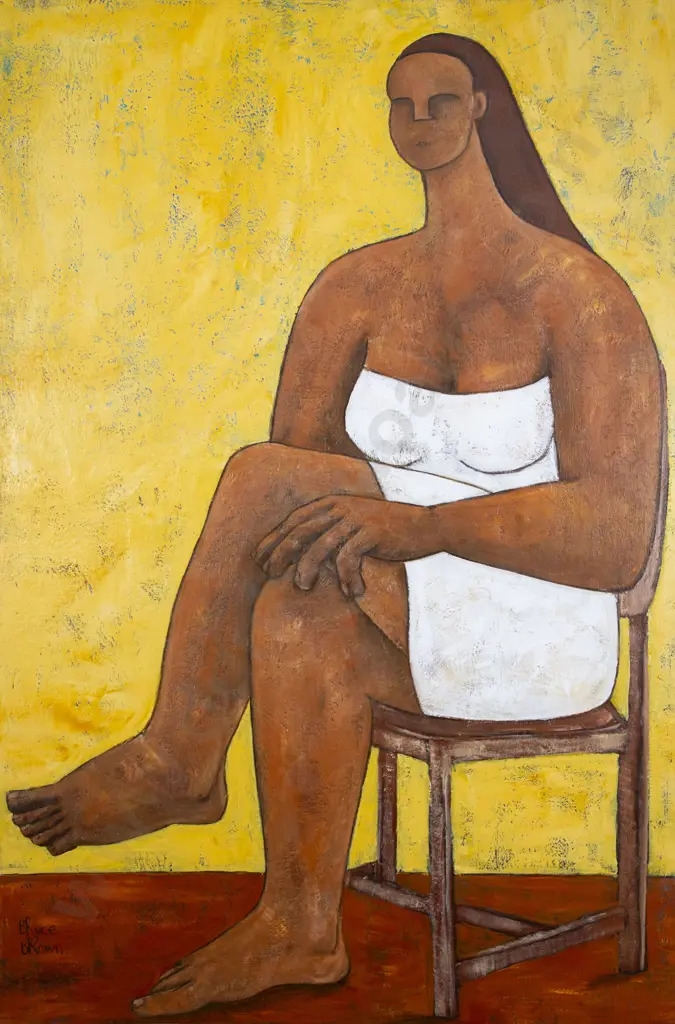 Artwork by Brice Brown, Woman Seated with Closed Legs, Made of mixed media on canvas