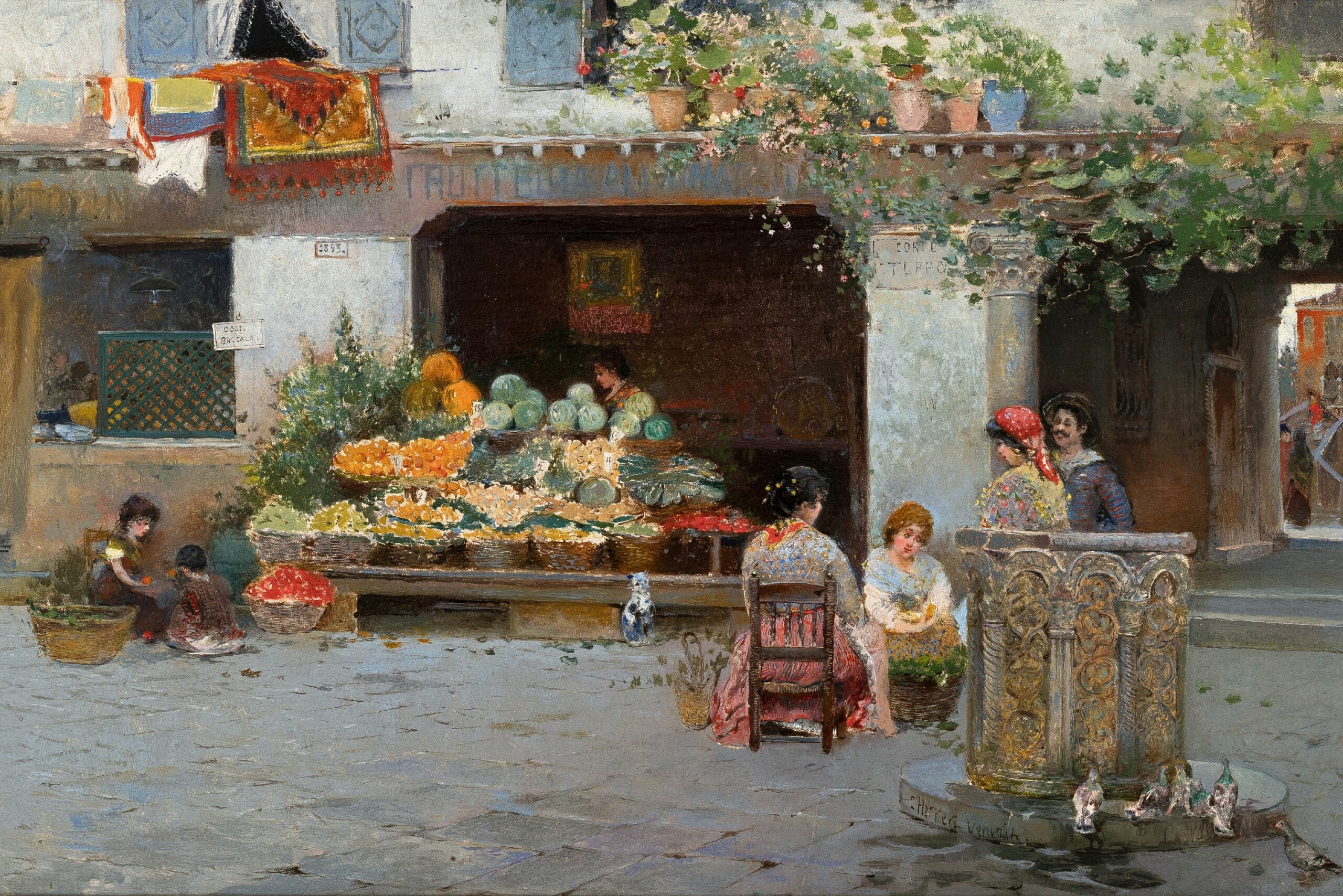 Artwork by Cézár Herrer, Marktstand in Venedig, Made of oil on wood
