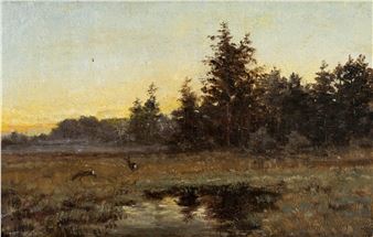 Rehe am Waldrand am Morgen - Anton Georg Zwengauer