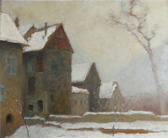 Village d’Auvergne sous la neige by Charles Bouthéon