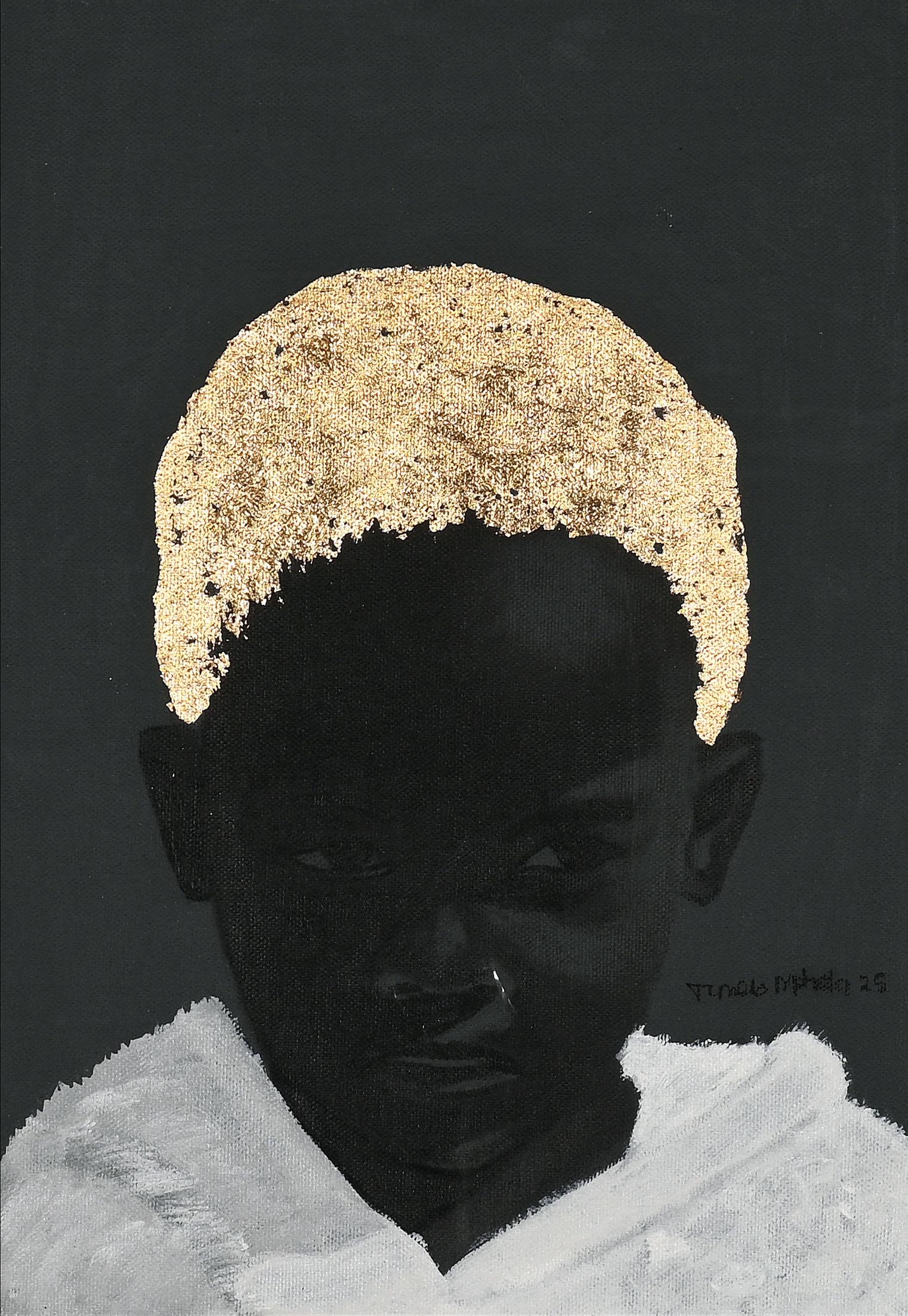 Artwork by Tumelo Mphela, Tumelo Mphela (South Africa, 1995 - ), Portrait with Gold Hair, Made of acrylic on canvas