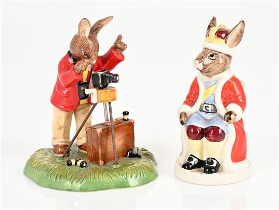Two Bunnykins by Royal Doulton figurines: 'King John' DB 45, and 'Say Cheese Bunnykins' DB 503 modelled by Neil Faulkner - Neil Faulkner