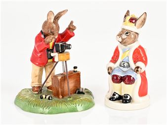 Two Bunnykins by Royal Doulton figurines: 'King John' DB 45, and 'Say Cheese Bunnykins' DB 503 modelled by Neil Faulkner - Neil Faulkner