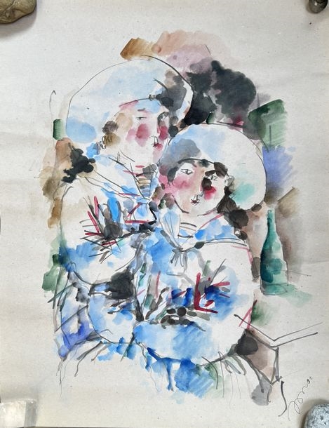 Rustam Usmanovich Hamdamov | TWO CHILDREN IN SEA COSTUME (91) | MutualArt