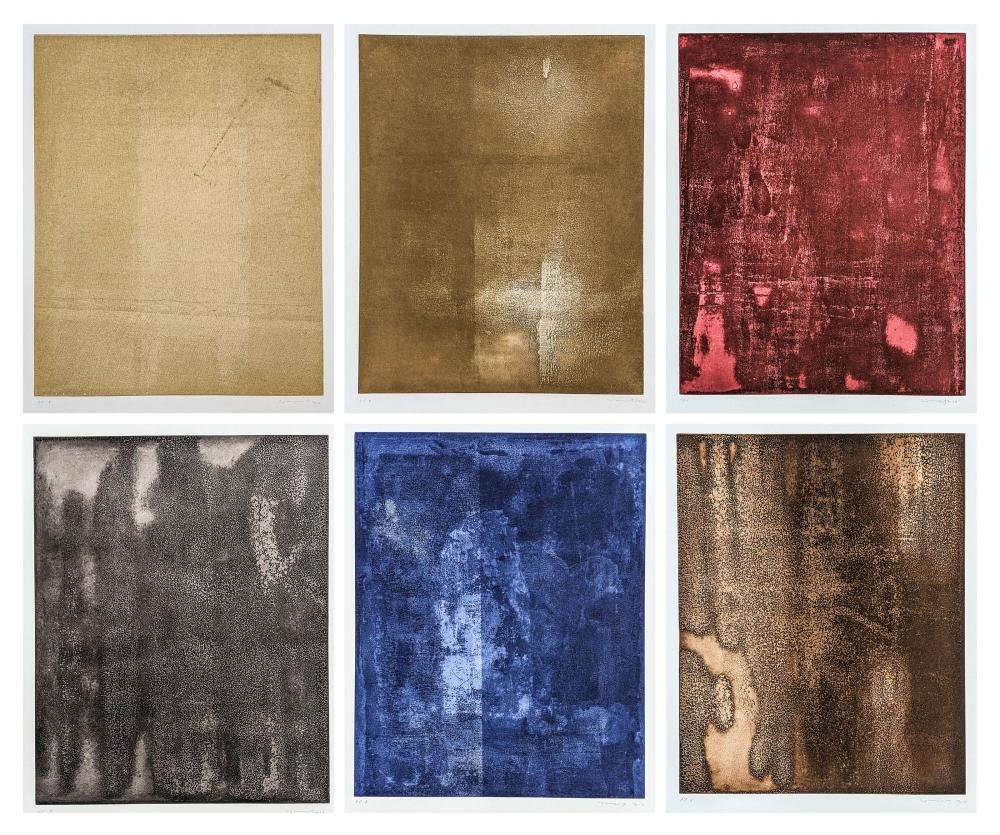 Artwork by Liam Everett, Set of Six Untitled Prints, Made of Color flatbite, softground, and aquatint etching on Somerset wove paper