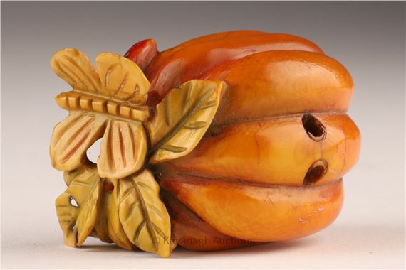 Prior | Japanese Carved Netsuke Gourd with Insects | MutualArt