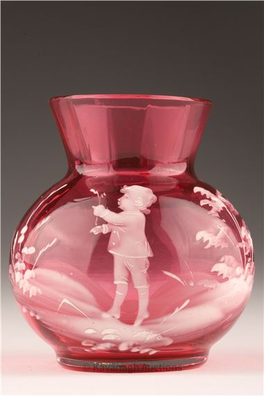 Antique Cranberry Glass Mary Gregory Cabinet Vase by Mary Gregory