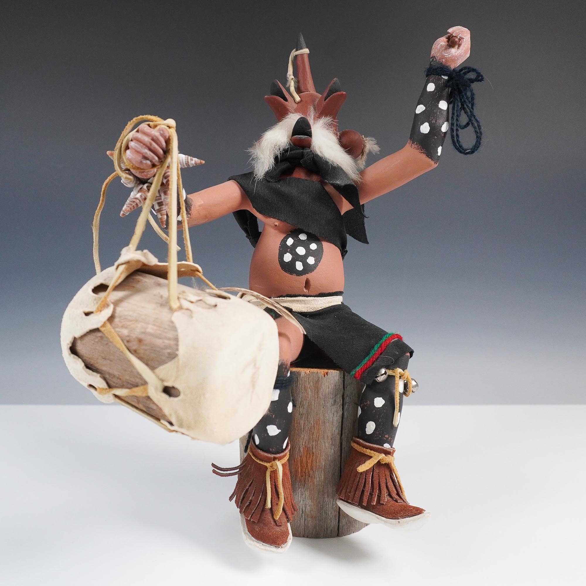 Artwork by Larry Hobbs, Native American Kachina Drummer Figure, Made of leather