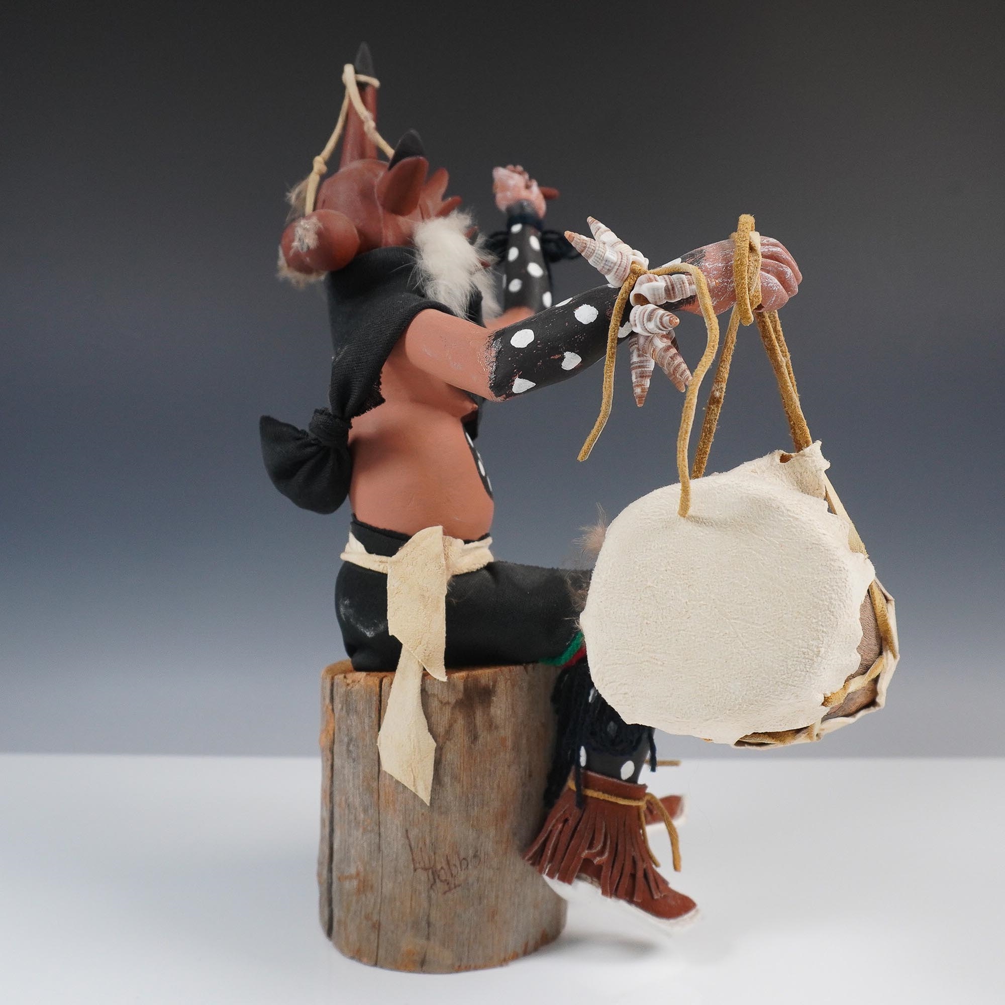 Artwork by Larry Hobbs, Native American Kachina Drummer Figure, Made of leather