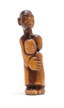 Artwork by George Ramagaga, Mother and Children, Made of carved wood
