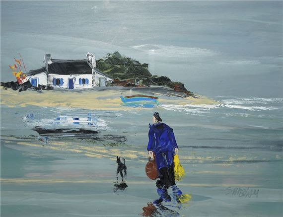 Fisherman on foot and his dog - Christian Sanseau