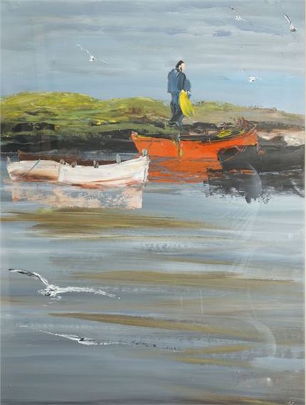 SANSEAU Christian, born 1952 Fisherman, boats and seagulls painting on paper, signed lower right 60 - Christian Sanseau