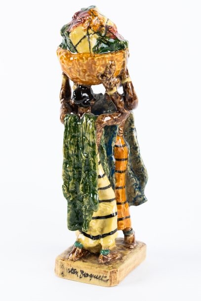 Artwork by Gaston Broquet, The load  group Manufacture Henriot Quimper, Made of Polychrome glazed earthenware