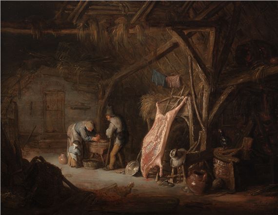 Peasants working in a Barn by Isack van Ostade, 1638
