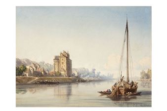 Merchant boat arriving near a town - Eugène Edouard Soulès