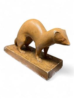 Ochre- weasel standing on a rectangular terrace Damage and missing parts - Simone Boutarel