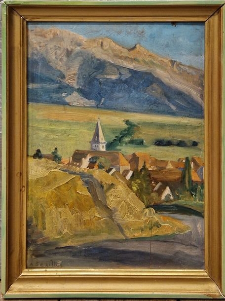 Artwork by Andrée Seailles, Village views (Alps and Normandy, Made of Two oils on panels