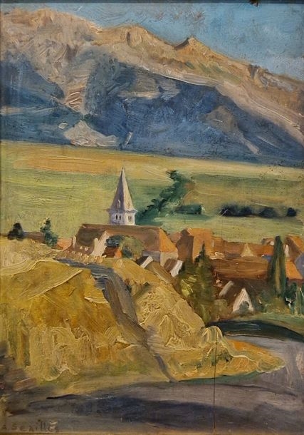 Artwork by Andrée Seailles, Village views (Alps and Normandy, Made of Two oils on panels