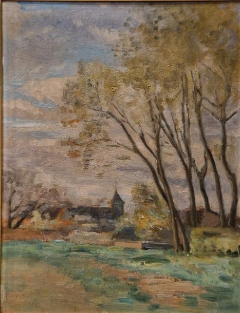 Artwork by Andrée Seailles, Village views (Alps and Normandy, Made of Two oils on panels