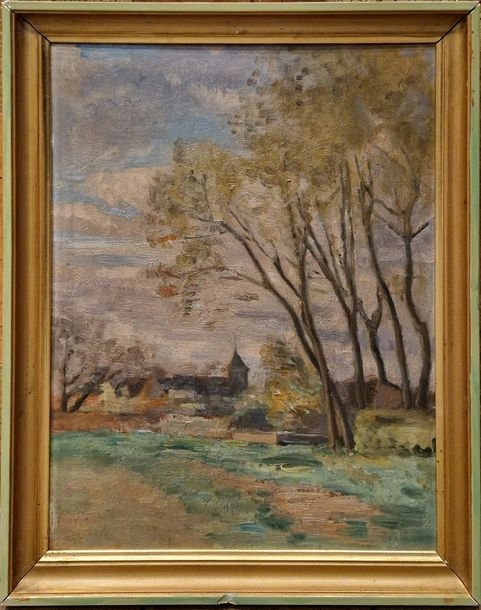 Artwork by Andrée Seailles, Village views (Alps and Normandy, Made of Two oils on panels