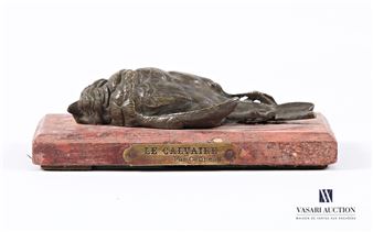 CATINEAU Jules Marie (1845-?), after The Calvary Bronze subject with a medallic patina on a rectangular red marble base embellished with a cartel - Jules Marie Catineau