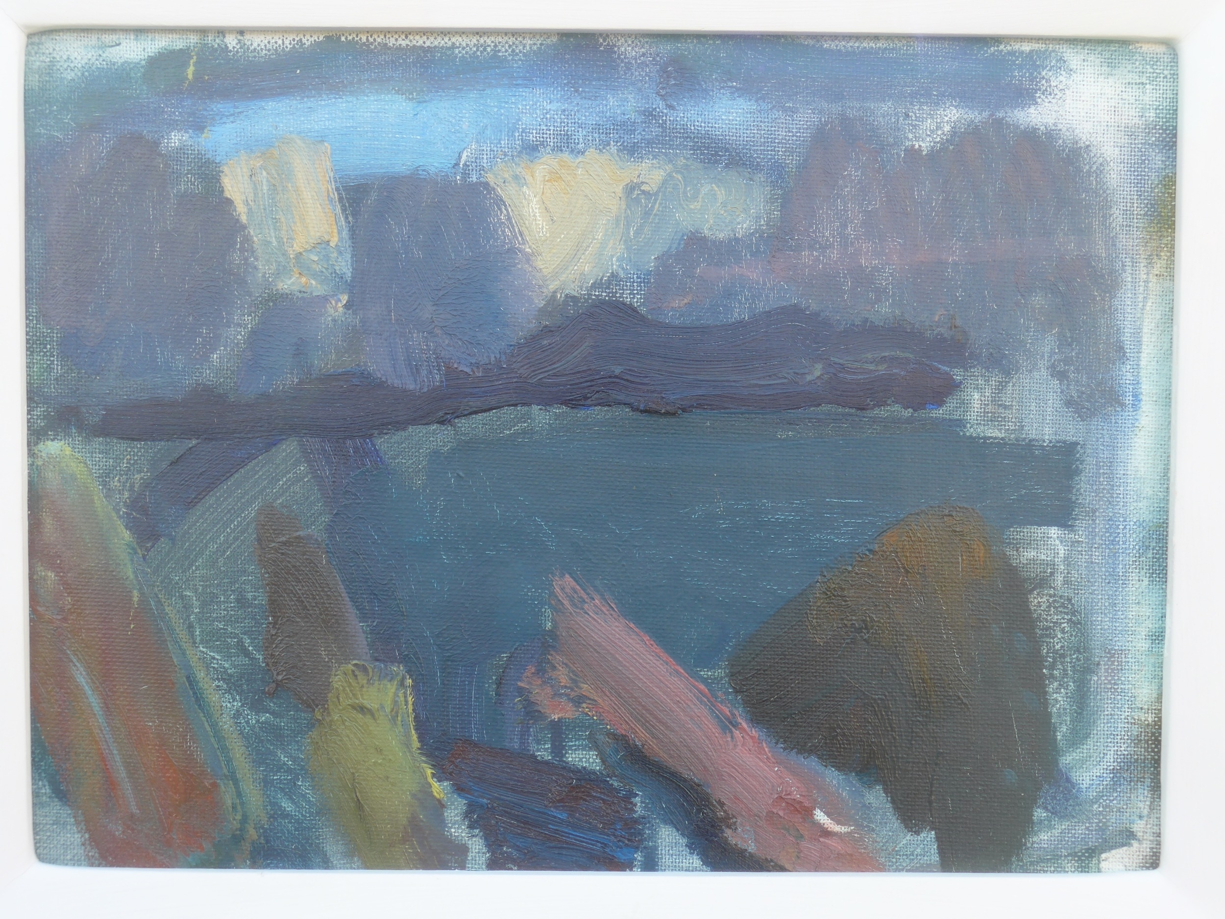 Artwork by Annabel Gault, A framed and  titled 'Dusk, Ballinskelligs, Made of glazed oil on canvas