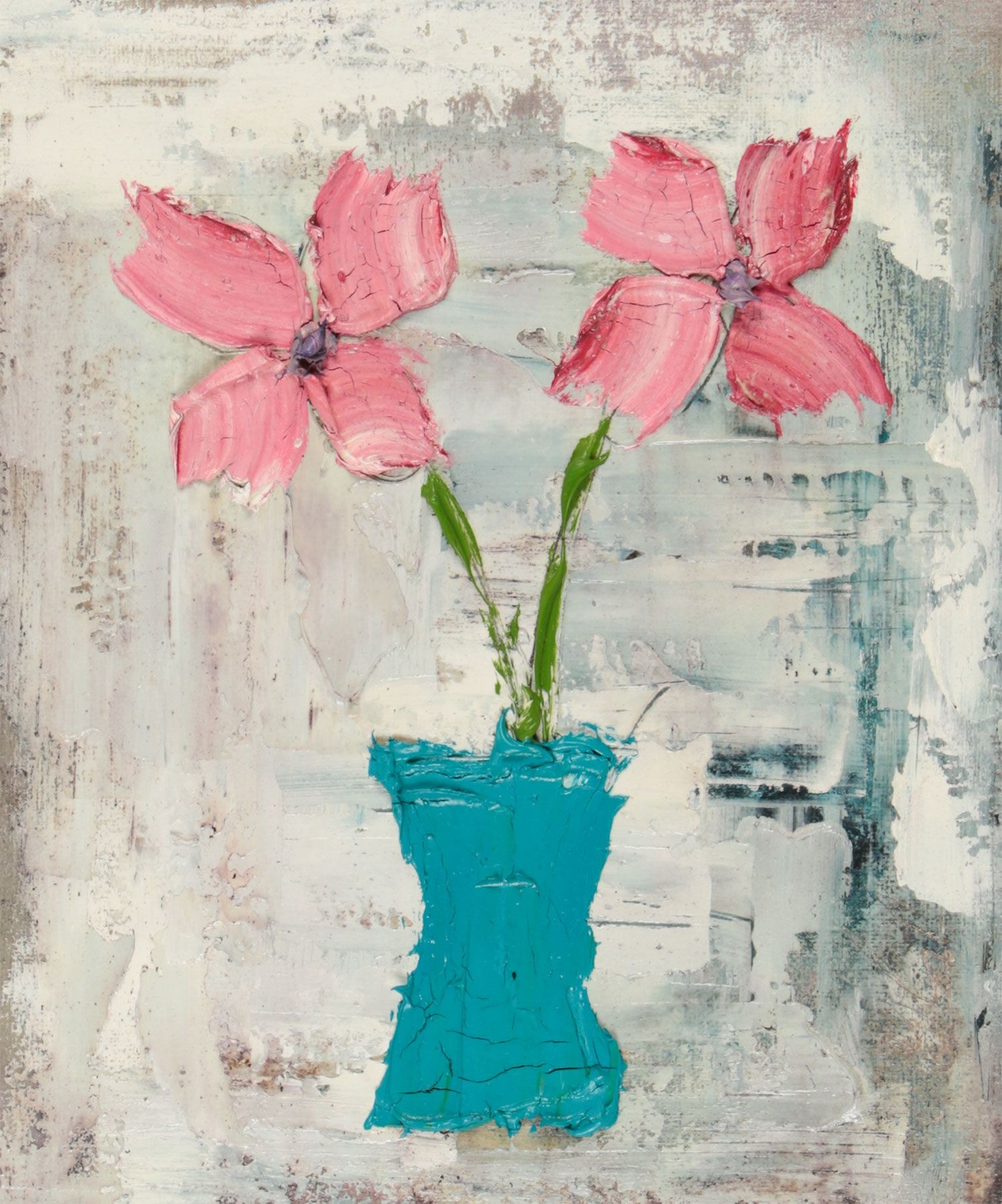 Colin Flack | PINK FLOWERS IN A TEAL VASE | MutualArt