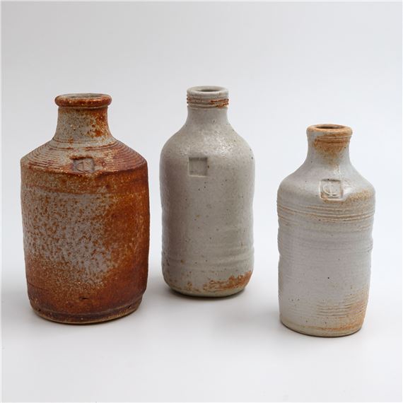 Len Castle | Len Castle Three stoneware bottles shino glazed stoneware ...
