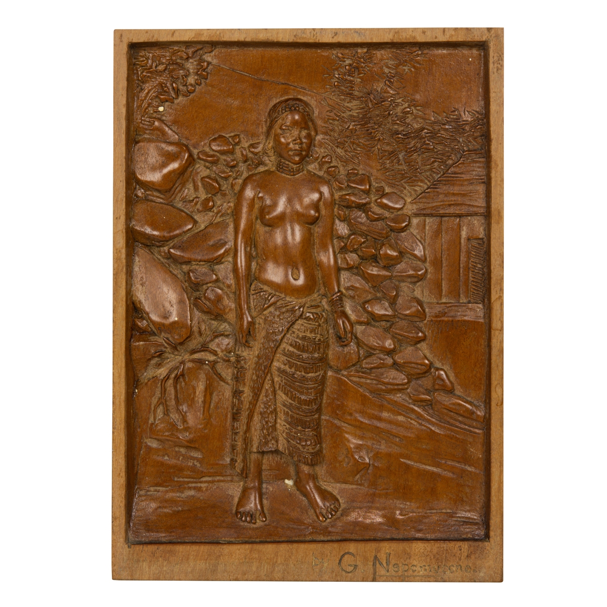 Artwork by Graciano T. Nepomuceno, A Graciano T. Nepomuceno (Filipino 1881 - 1974) bas relief carved wood plaque, Made of relief carved wood plaque