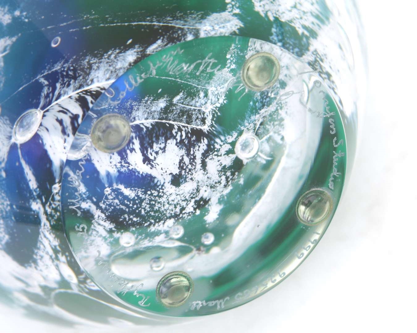 Martti Rytkonen | A blue and green glass Serica vase with white and ...